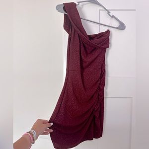 Red off shoulder mini dress